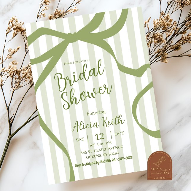Sage Green Quirky Stripes Invitation de douche nup (Créateur téléchargé)