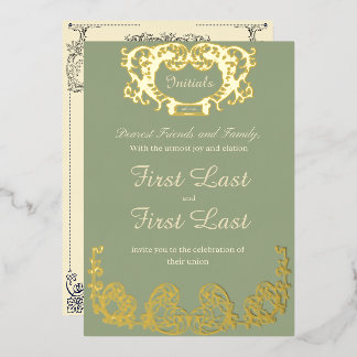 Sage Green Rustic Royal Mariage Foil Invitation