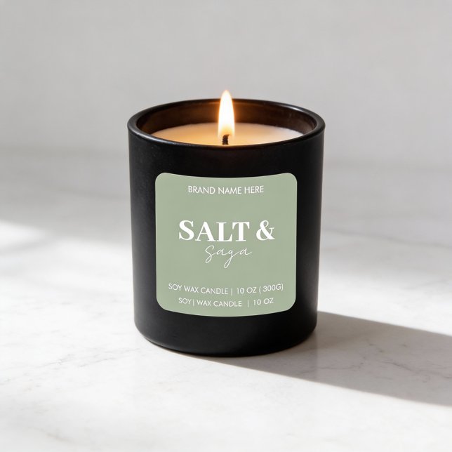Sage Green Salt & Saga Custom Candle Label Sticker (Créateur téléchargé)