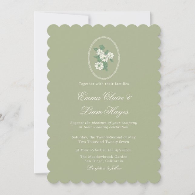 Sage Green Scalloped Wedding Invitation (Devant)