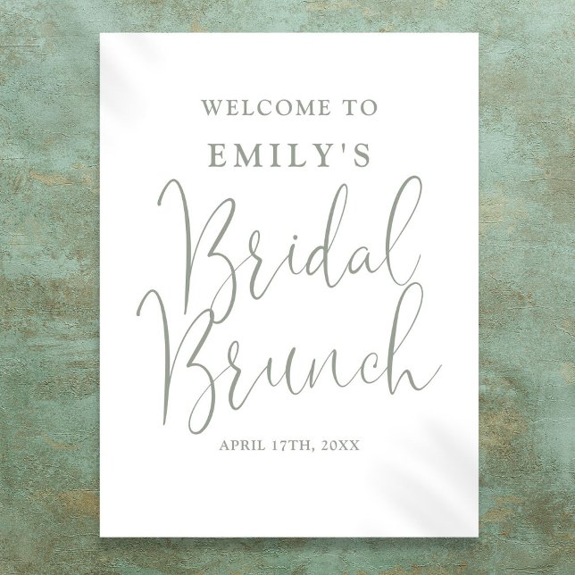 Sage Green Script Affiche de bienvenue de brunch n (Sage Green Script Bridal Brunch Welcome Sign)