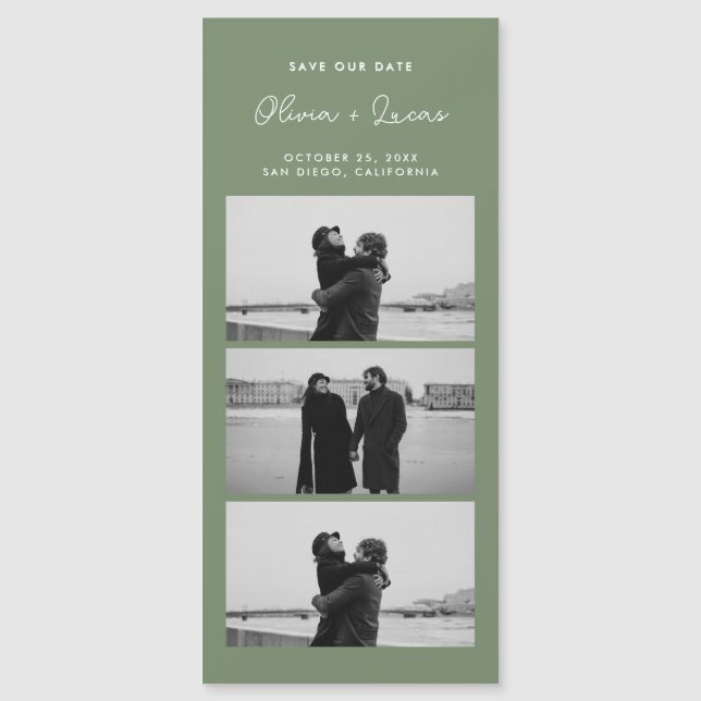 Sage Green Script Photo Strip Magnetic Wedding (Devant)