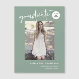 Sage Green Script School Graduate Photo Magnet