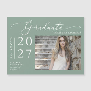 Sage Green Script School Graduate Photo Magnet