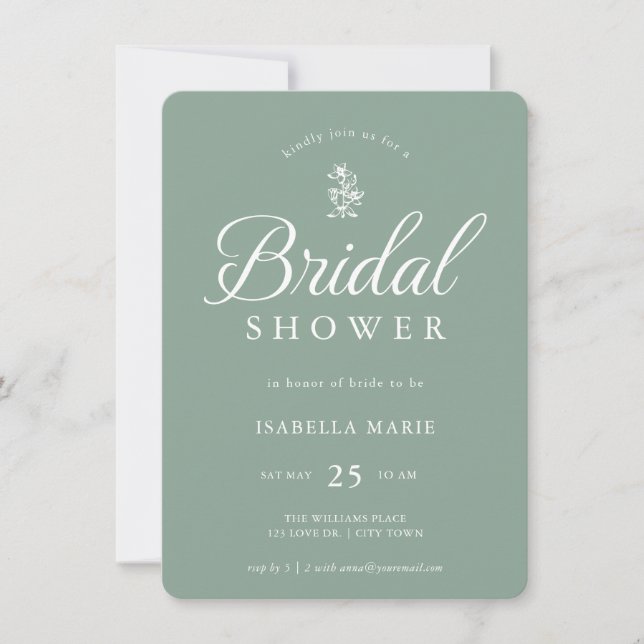 Sage Green Simple Chic Bridal Shower Invitation (Devant)