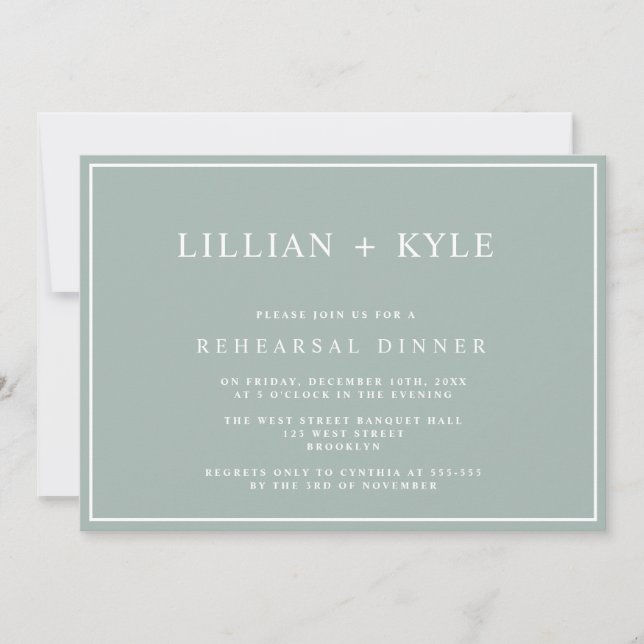 Sage Green Simple Chic Rehearer Dîner Invitation (Devant)