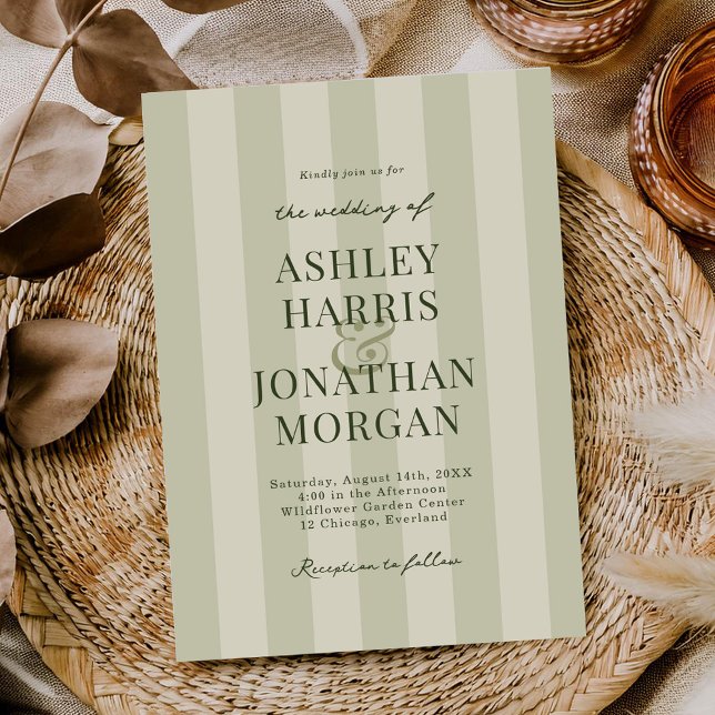 Sage Green Stripes Wedding Invitation (Créateur téléchargé)
