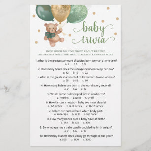 Sage Green Teddy Bear Baby Trivia Baby shower de j