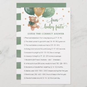 Sage Green Teddy Bear Fun Baby Facts Jeu