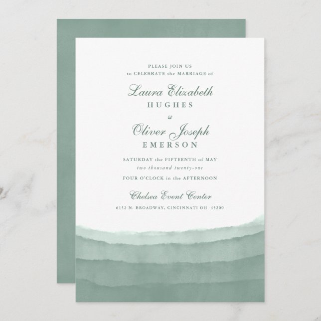 Sage Green Watercolor Invitations de mariage (Devant / Derrière)