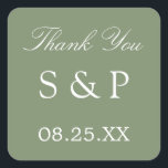 Sage Green Wedding Favoriser Merci Sticker<br><div class="desc">Sage Green Wedding Favor Sticker Merci,  s'il vous plaît personnaliser avec les initiales du couple et la date du mariage,  en utilisant le modèle de personnalisation en ligne avant de commander. Le design simple et attrayant imprimé sur l'autocollant présente un élégant texte blanc sur une belle couleur verte sage.</div>