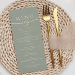 Sage Green Wedding Menu<br><div class="desc">Minimal,  modern calligraphy sage green wedding menu with gold rope heart and simple calligraphy script.</div>