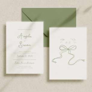 Sage Green Whimsical Bow Cherub Faire-part de mari