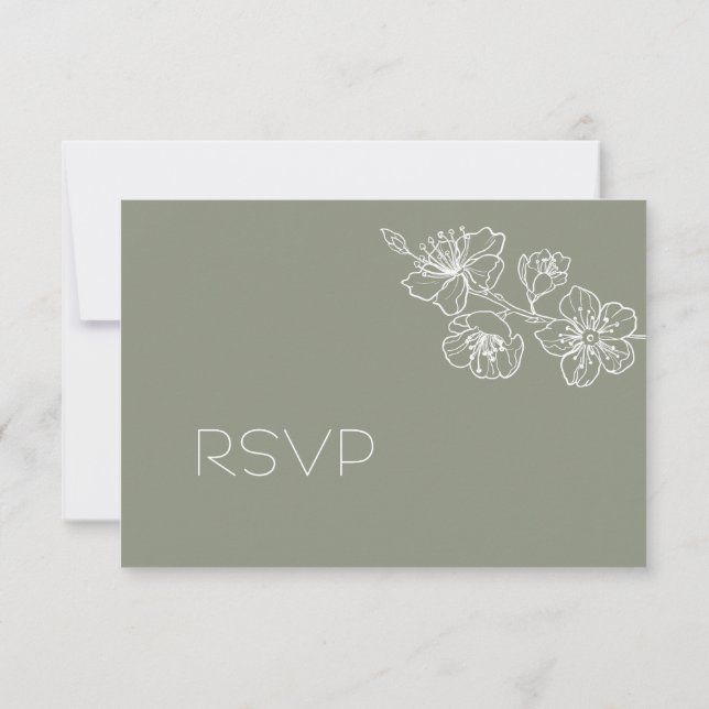 Sage Green White Floral Line Art RSVP (Dos)