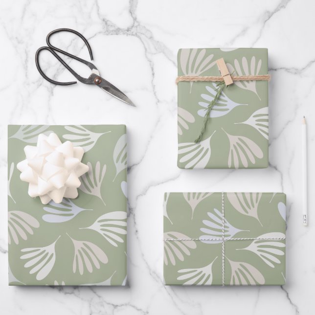Sage Green Wisp Feuilles Motif Abstrait moderne (Recto)