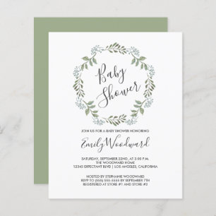 Sage Green Wreath Baby shower Invitation