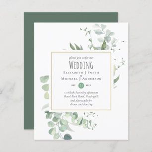 Sage Greenery Eucalyptus Mariage BUDGET Invitation