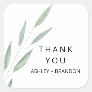 Sage Greenery Stickers Merci, Mariage Favor