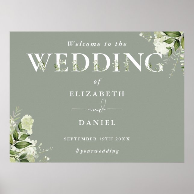 Sage Greenery Typographie Mariage Affiche de bienv (Devant)