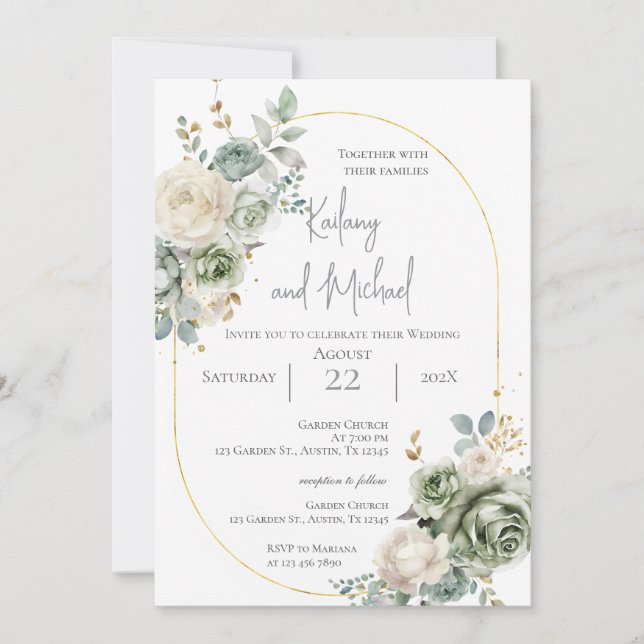 Sage Greenery Wedding Invitation (Devant)