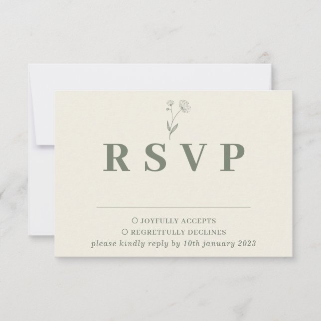 Sage Ivory Beige Coton Floral Mariage Réponse (Devant)