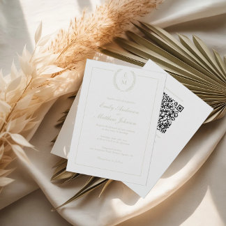Sage Laurel Monogram Wedding Invitation QR Code 