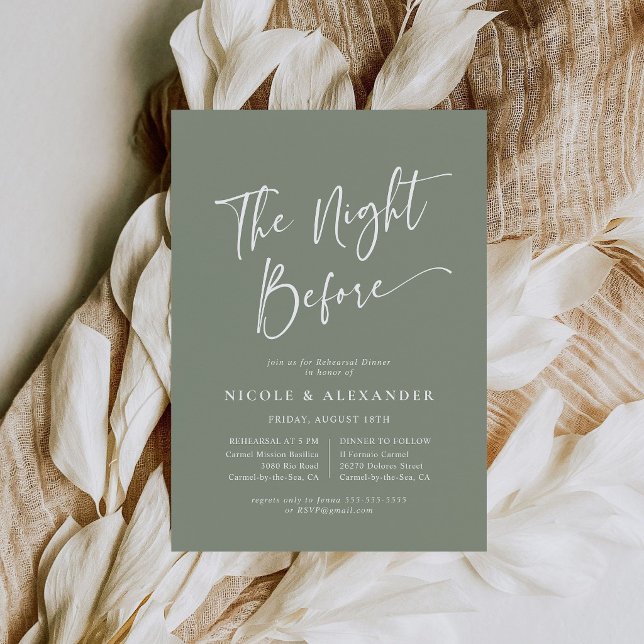 Sage Le Dîner de Répétition La Veille Invitation (Modern Sage Green The Night Before Rehearsal Dinner Invitation)