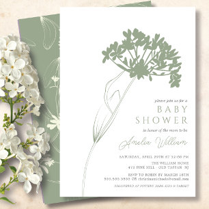 Sage Moderne Baby shower Floral Invitation