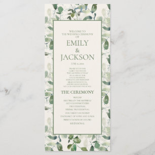 Sage Moss Green Feuilles Cream Wedding Programme