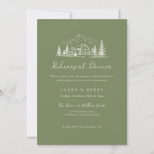 Sage Mountain Wedding Rehearsal Dinner Invitation (Devant)