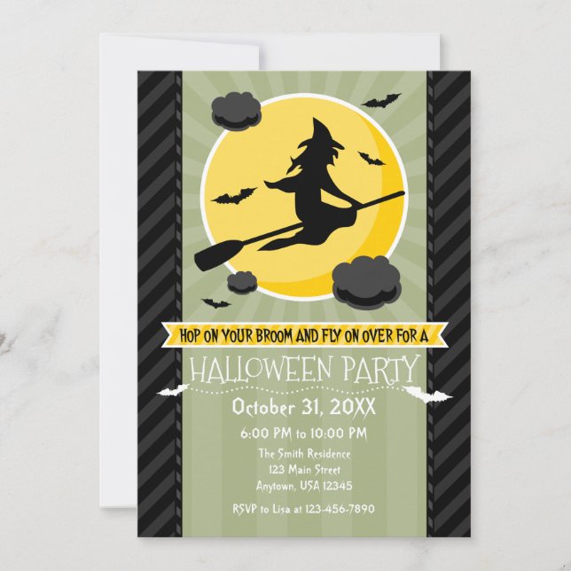 Sage Olive Black Grey Witch Halloween Invitation (Devant)