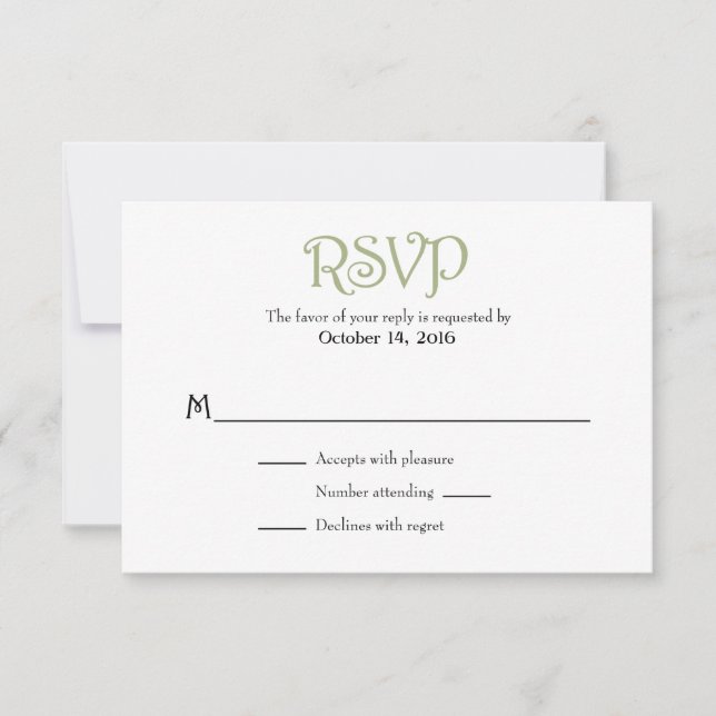 Sage Olive Blanc Plaine Mariage simple Cartes RSVP (Devant)