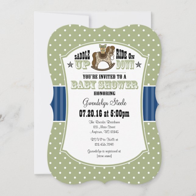 Sage Olive Blue Cowboy Baby shower Invitation (Devant)