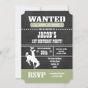 Sage Olive Chalkboard Cowboy Invitation d'annivers