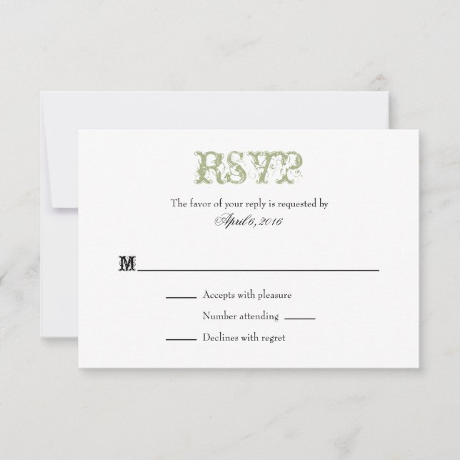 Sage Olive Green Plain Mariage simple Cartes RSVP (Devant)