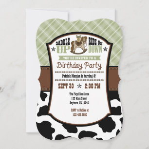 Sage Olive Plaid Cowhide Cowboy Invitation d'anniv