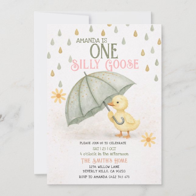 Sage One Silly Goose First Birthday Invitation (Devant)