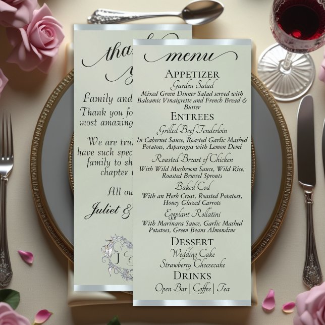 Sage Perle/Argent - Menu Monogramme & Merci (Créateur téléchargé)