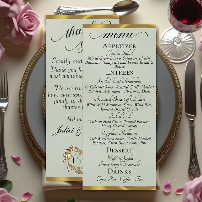 Sage Perle/Or - Menu Monogramme & Merci (Créateur téléchargé)