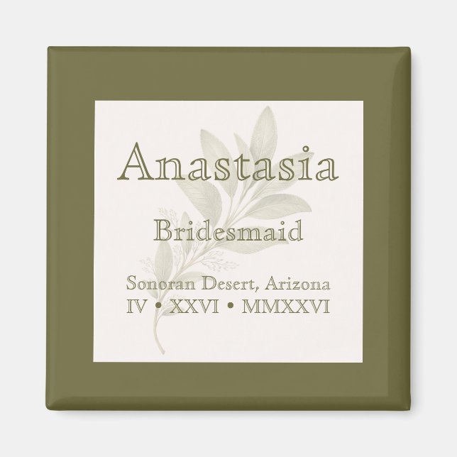 Sage Personalized Bridesmaid Name Magnet (Devant)