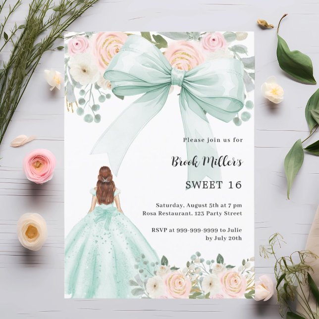 Sage robe verte arc rose Sweet 16 invitation (Créateur téléchargé)