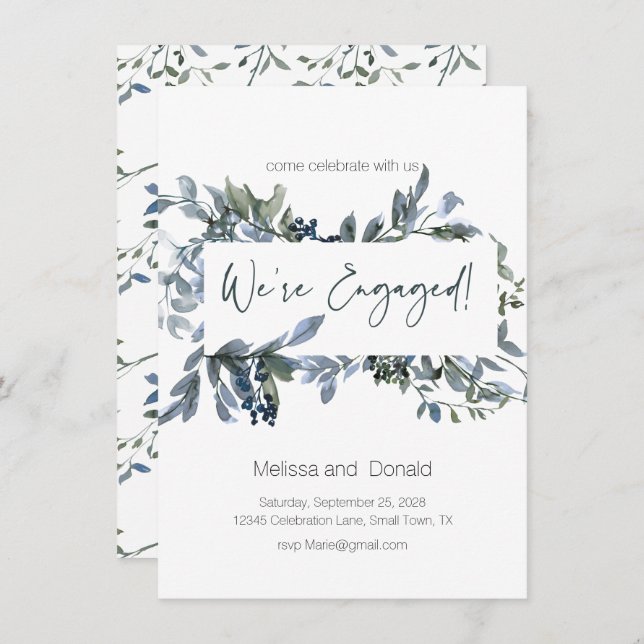 Sage Silver Green Élégant Fiançailles Floral (Devant / Derrière)