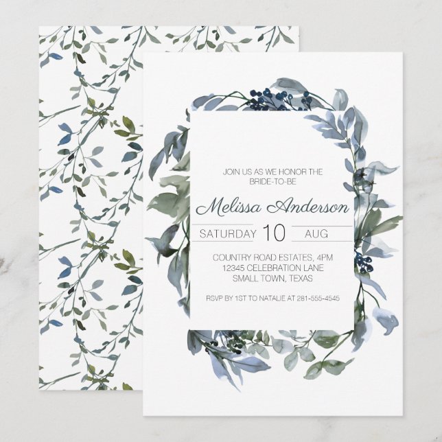 Sage Silver Green Floral Bridal Shower (Devant / Derrière)