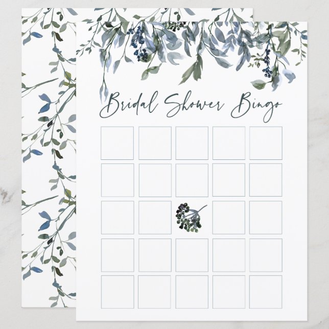 Sage Silver Green Floral Bridal Shower Bingo (Devant / Derrière)