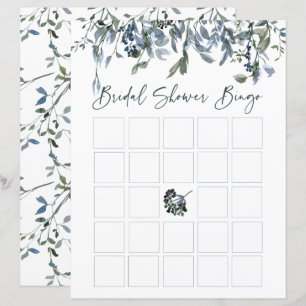 Sage Silver Green Floral Bridal Shower Bingo