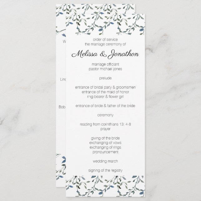 Sage Silver Green Floral Wedding Programme (Devant / Derrière)