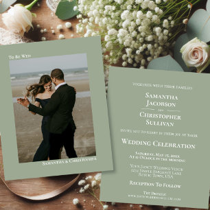 Sage simple Vert BUDGET Mariage Photo Invitation