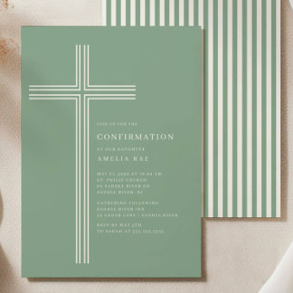 Sage Striped Cross Confirmation Invitation