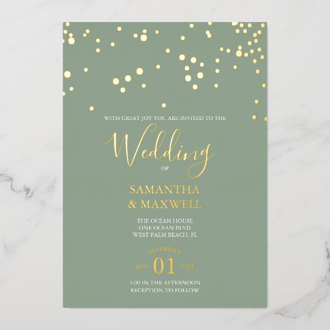 Sage Typographie Mariage Foil Invitation (Recto)