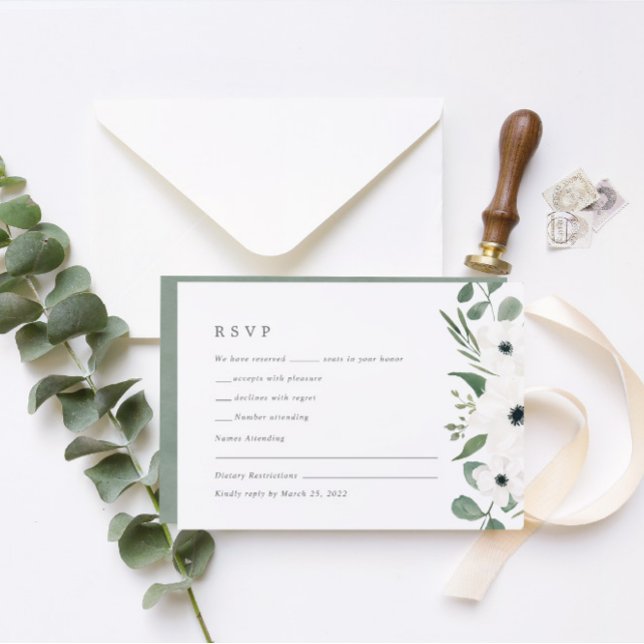 Sage Vert Aquarelle Vert Vert Mariage Carte RSVP (Créateur téléchargé)